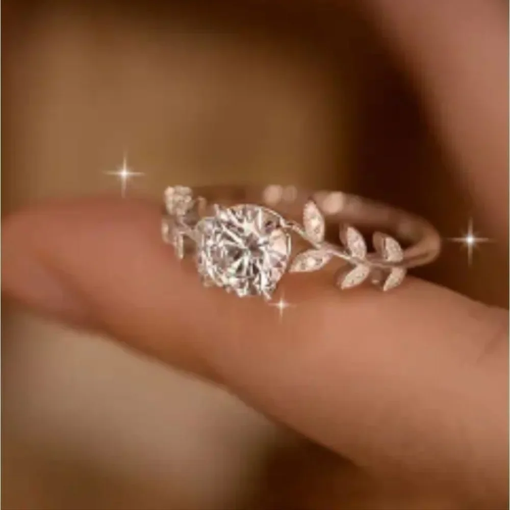 Ladies Graceful Lab Created Diamond Leaf Ring sz 8